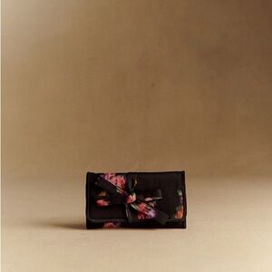 Sezane Black Floral Clutch with Bow